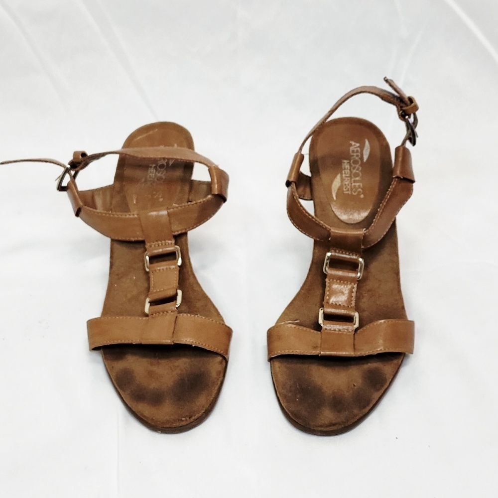 AEROSOLES Brown Strappy Wedge Sandals